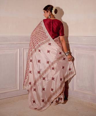 Blush Pink Hand Blocked Saree Set 3