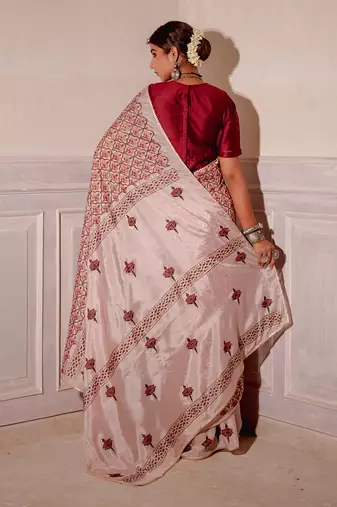 Blush Pink Hand Blocked Saree Set