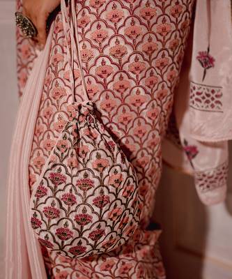 Blush Pink Hand Blocked Saree Set 5