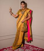Mustard Hand Blocked Saree Set