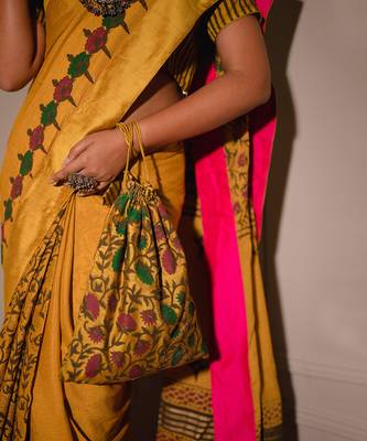 Mustard Hand Blocked Saree Set 4
