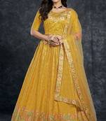 Yellow embroidered art silk semi stitched lehenga