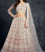 White embroidered art silk semi stitched lehenga