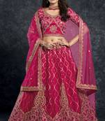 Pink embroidered art silk semi stitched lehenga