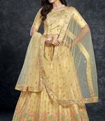 Light-yellow embroidered art silk semi stitched lehenga