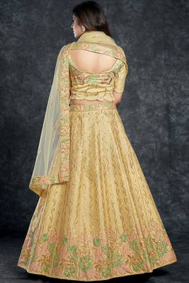Light-yellow embroidered art silk semi stitched lehenga 5