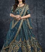 Navy-blue embroidered art silk semi stitched lehenga