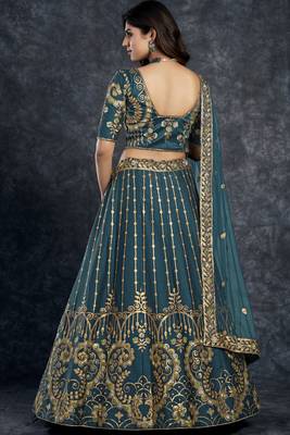 Navy-blue embroidered art silk semi stitched lehenga 4