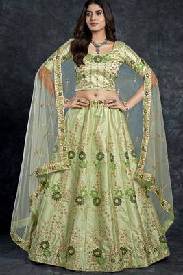 Light-green
 embroidered art silk semi stitched lehenga 1