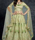 Light-green
 embroidered art silk semi stitched lehenga