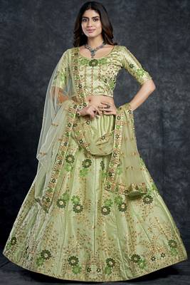 Light-green
 embroidered art silk semi stitched lehenga 2