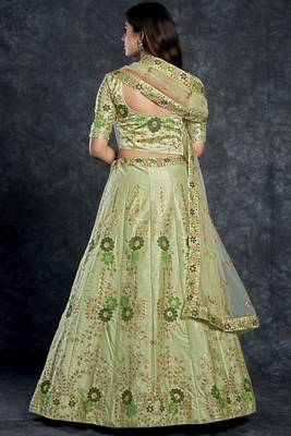 Light-green
 embroidered art silk semi stitched lehenga 5