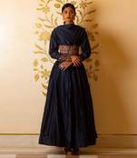 Cowl Neck Anarkali Long Dress With Corset Belt