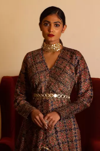 Ajrakh Print Pintuck Dress