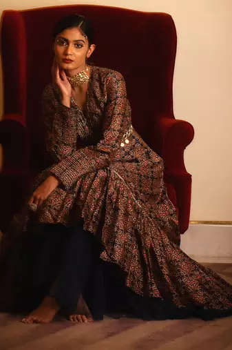 Ajrakh Print Pintuck Dress