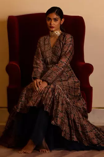 Ajrakh Print Pintuck Dress
