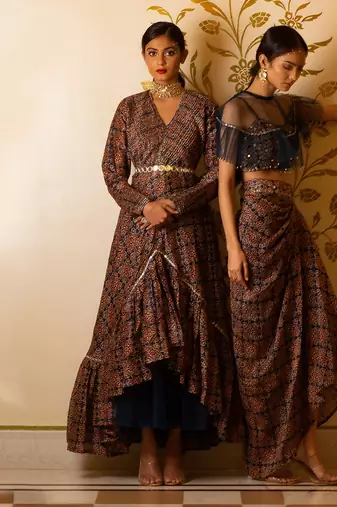 Ajrakh Print Pintuck Dress