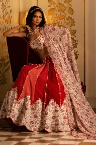 Multi-Coloured Organza Lehenga Set
