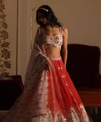 Multi-Coloured Organza Lehenga Set 3