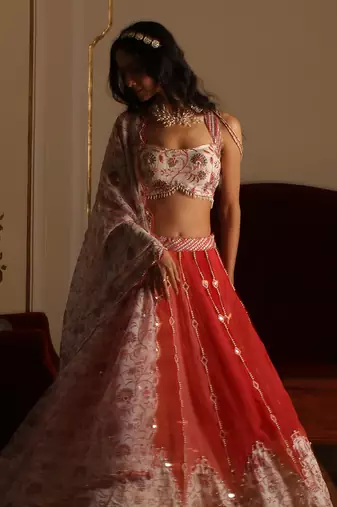 Multi-Coloured Organza Lehenga Set