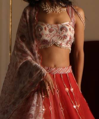 Multi-Coloured Organza Lehenga Set 5