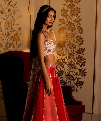 Multi-Coloured Organza Lehenga Set 6