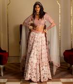 White And Peach Organza Lehenga Set