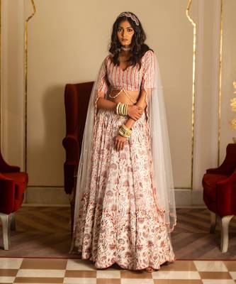 White And Peach Organza Lehenga Set 2