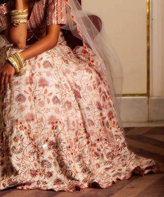 White And Peach Organza Lehenga Set 5