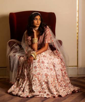 White And Peach Organza Lehenga Set 7