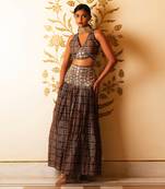 Ajrakh Print Tie-At-Waist Blouse And Skirt Set