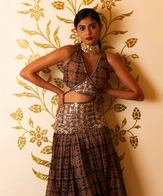 Ajrakh Print Tie-At-Waist Blouse And Skirt Set 3