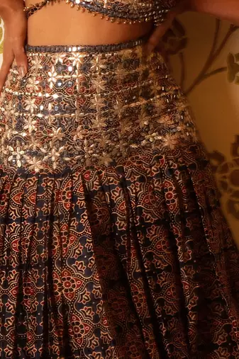 Ajrakh Print Tie-At-Waist Blouse And Skirt Set