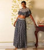 Blue Printed Skirt And Cape Set