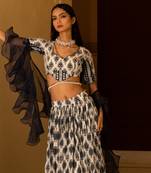 White Printed Tie-At-Waist Blouse And Skirt Set