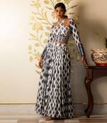 White Printed Tie-Up Corset Blouse And Skirt Set