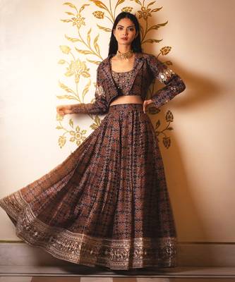 Ajrakh Print Skirt And Coat Set 1