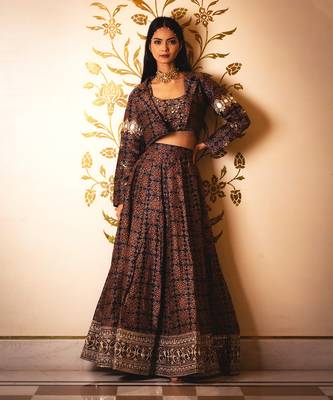 Ajrakh Print Skirt And Coat Set 2