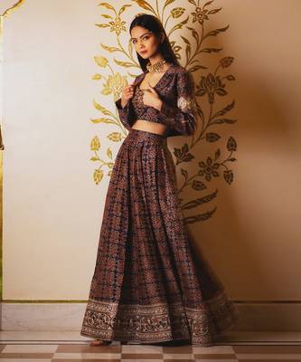 Ajrakh Print Skirt And Coat Set 3