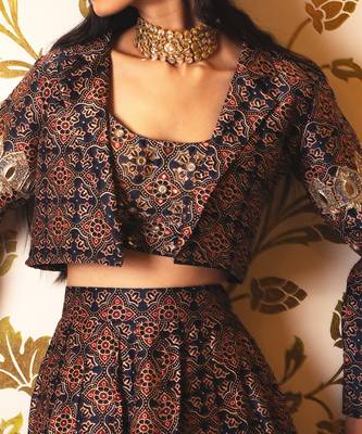 Ajrakh Print Skirt And Coat Set 4