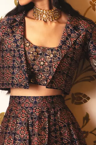 Ajrakh Print Skirt And Coat Set
