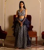 Blue Printed Skirt And Blouse Set