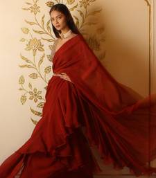 Rustic Red Organza Ruffle Saree Set
