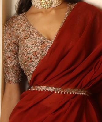 Rustic Red Organza Ruffle Saree Set 6