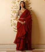 Rustic Red Organza Ruffle Saree Set