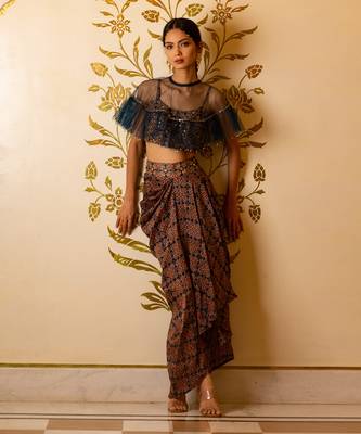 Ajrakh Print Drape Skirt Set 1