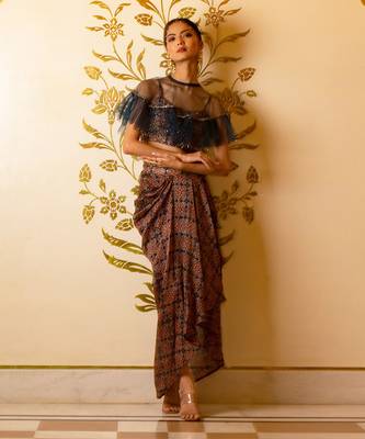 Ajrakh Print Drape Skirt Set 2