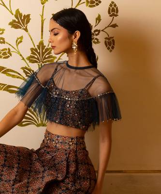 Ajrakh Print Drape Skirt Set 3