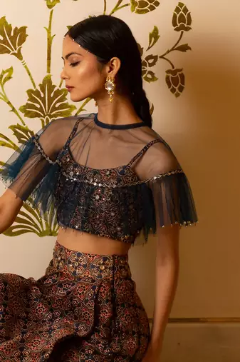 Ajrakh Print Drape Skirt Set