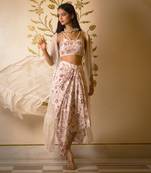 White Printed Drape Skirt Set